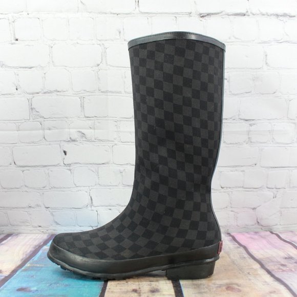 L.L. Bean Shoes - LL Bean Wellie Black Checkerboard Knee High Rain Boots Size 9 M